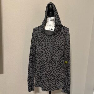 Athletic leopard hoodie top, size Medium